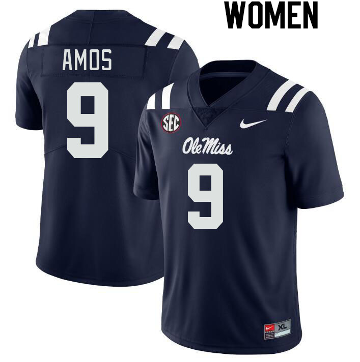 Women #9 Trey Amos Ole Miss Rebels College Football Jerseys Stitched-Navy